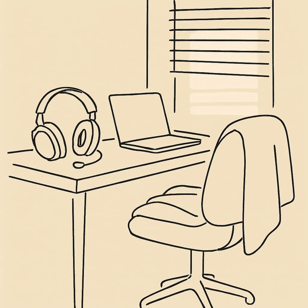 Line art of a teen on a couch with a phone, parent in the kitchen doorway with arms crossed