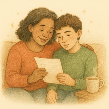 A mother and her teen reading the Friday Reading together