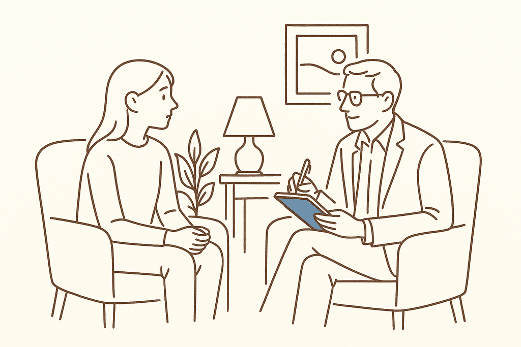 A teen talking with a counselor in a calm office