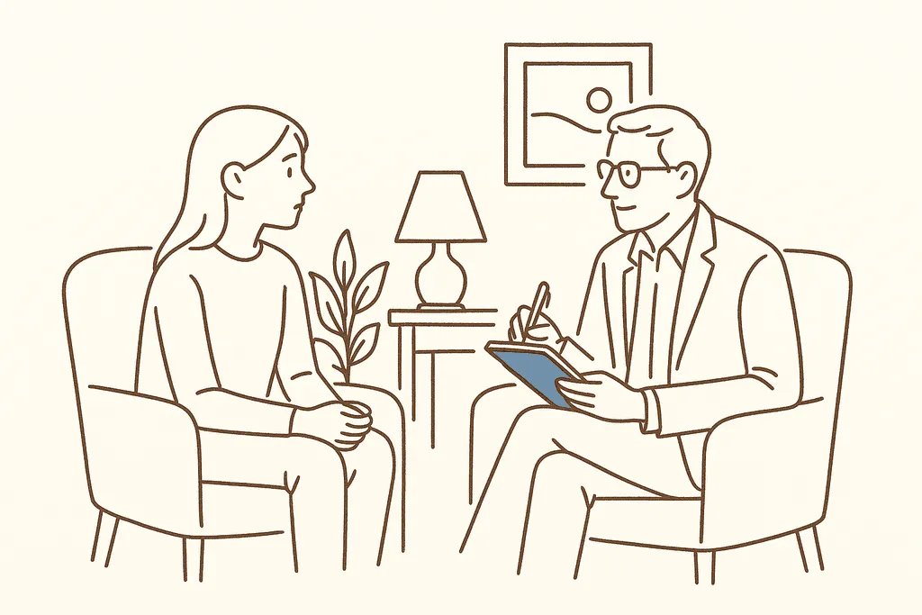 A teen talking with a counselor in a calm office
