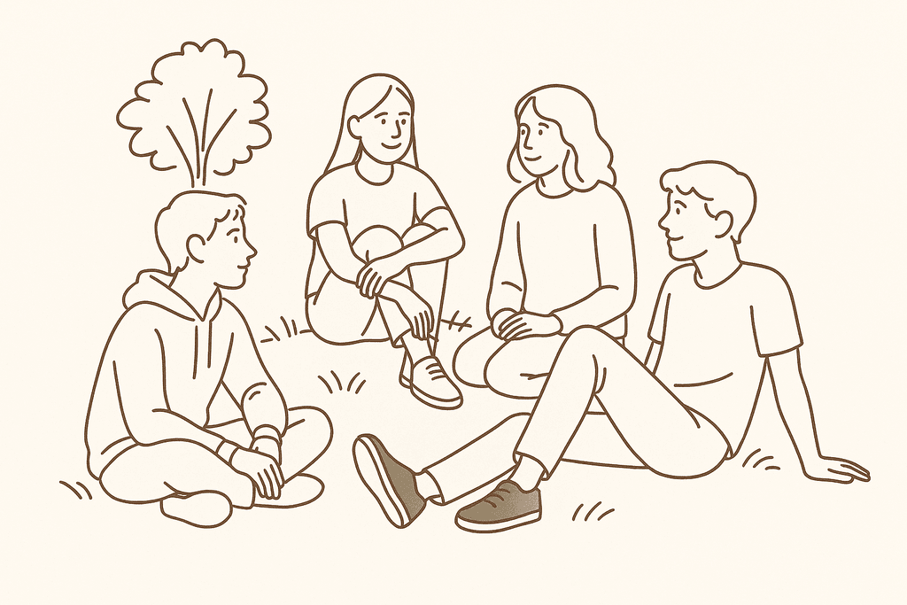 Teenagers hanging out together in person without phones