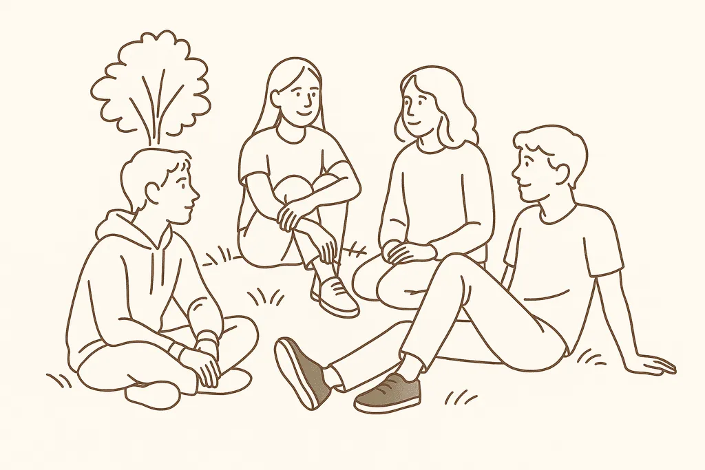 Teenagers hanging out together in person without phones