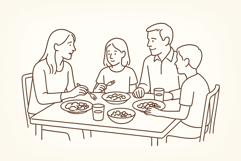 A family sharing a meal together at home