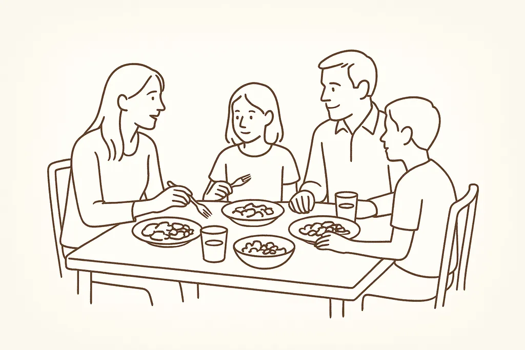 A family sharing a meal together at home