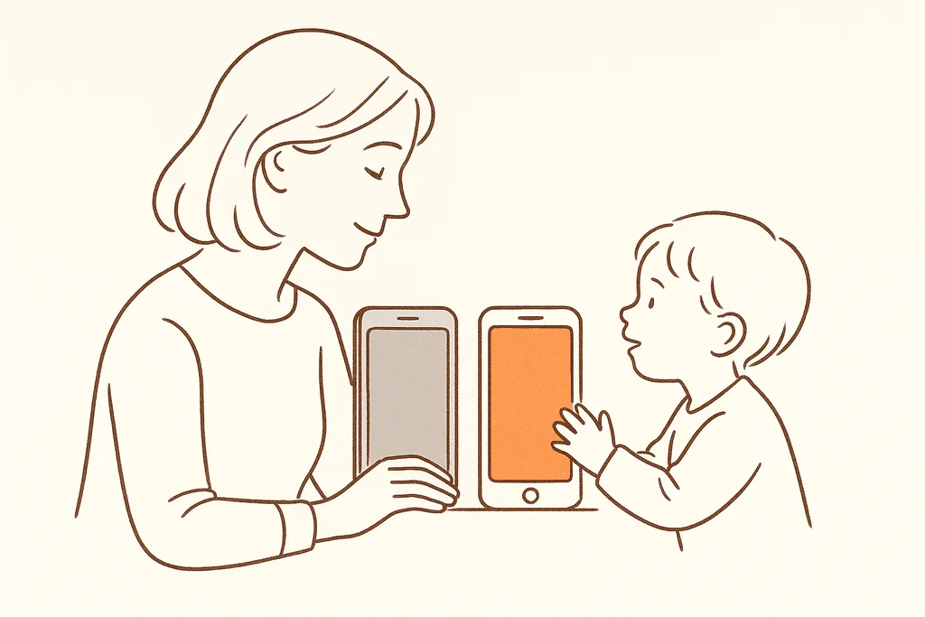 A grayscale phone screen next to a colorful one