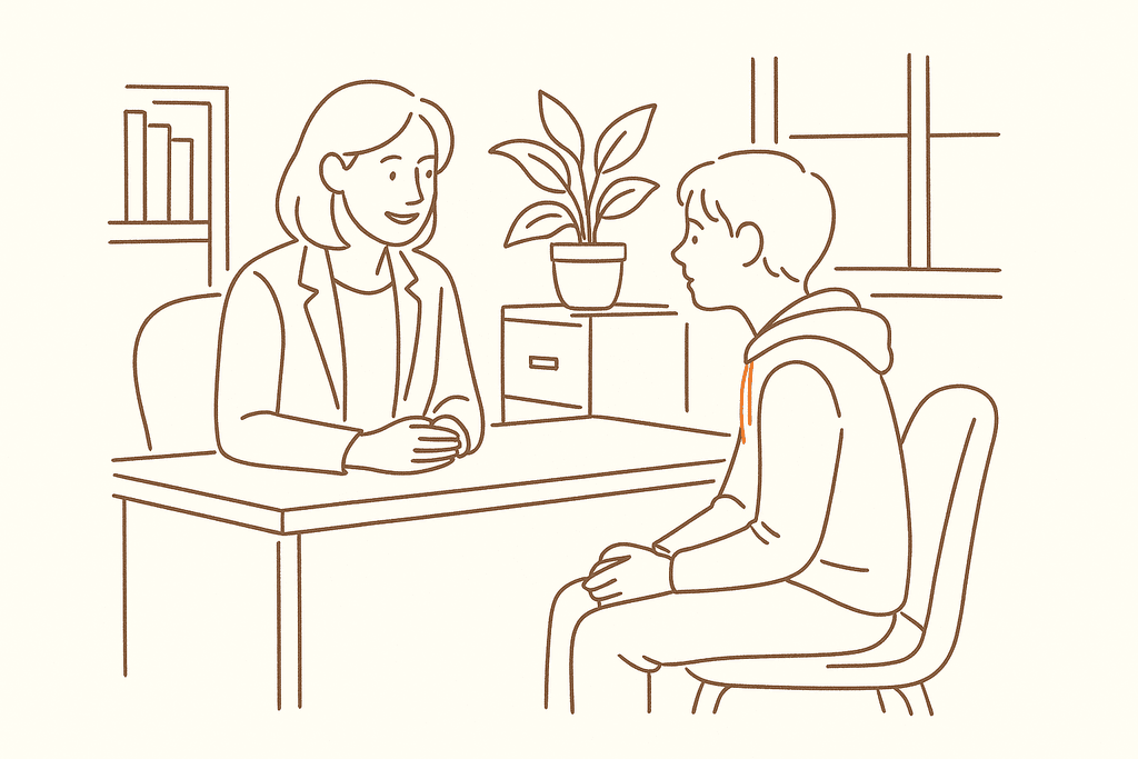 A counselor talking with a student in a school office