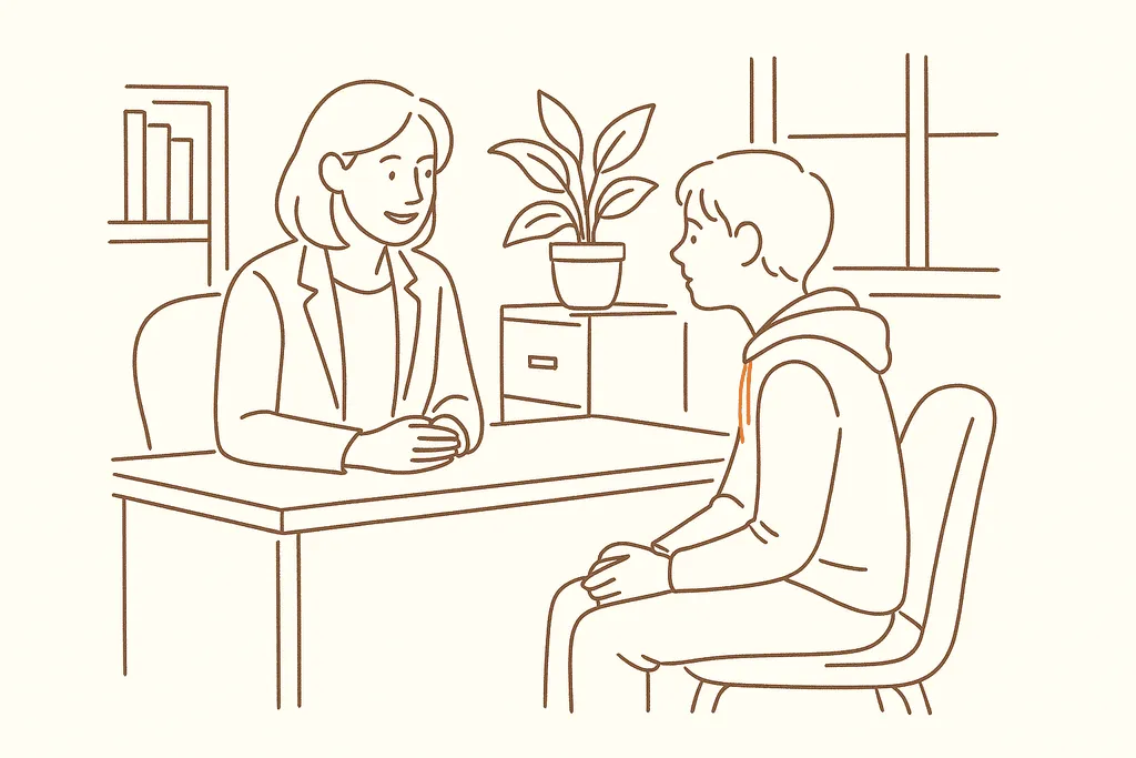 A counselor talking with a student in a school office