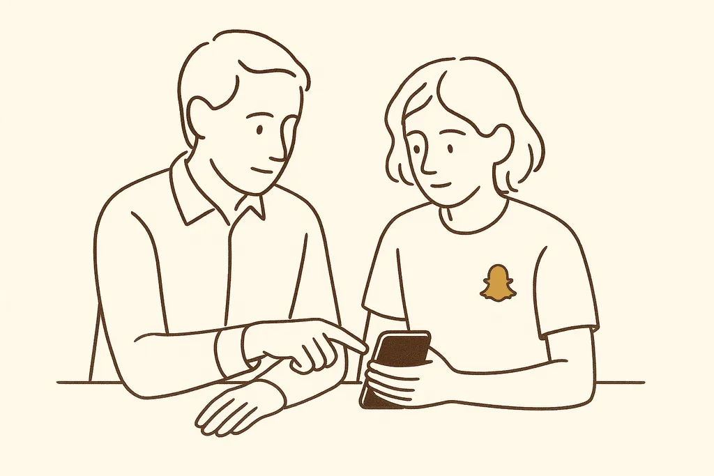 A parent and teen setting up app controls together