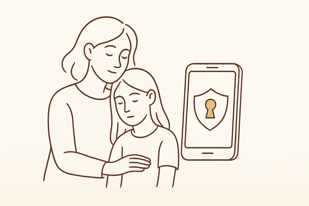 A smartphone showing a privacy-shield icon