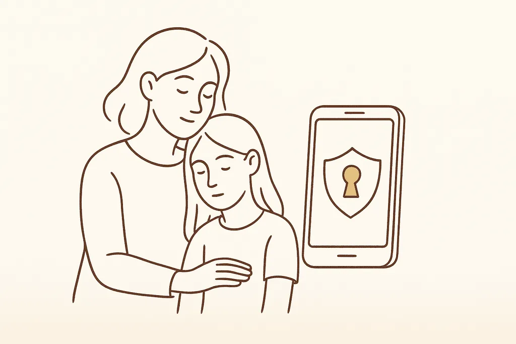 A smartphone showing a privacy-shield icon
