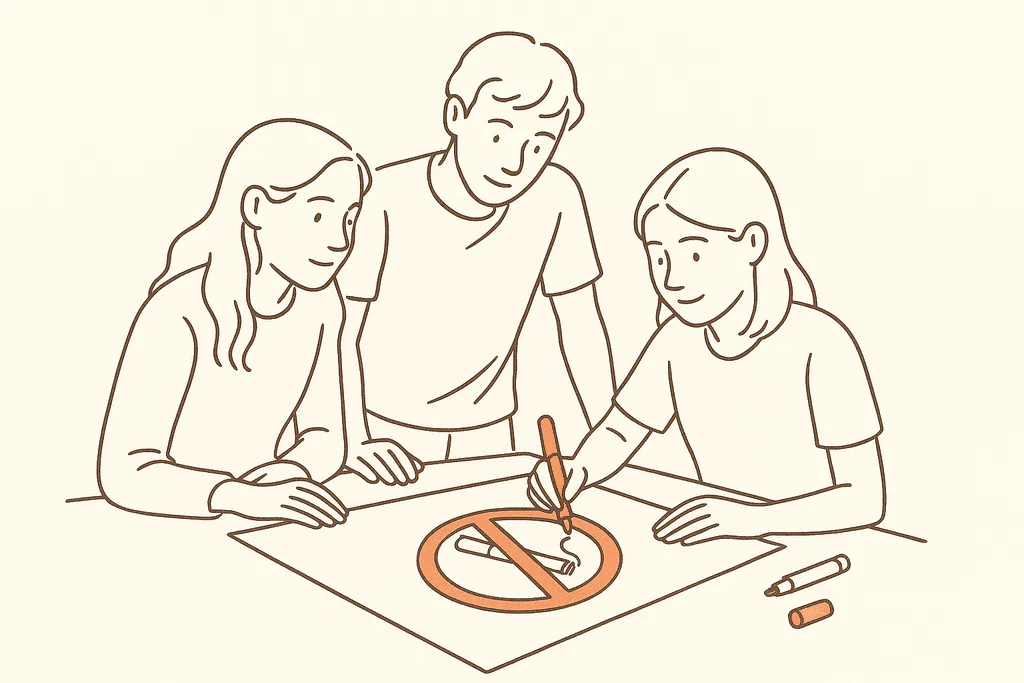 Teenagers collaborating on a public-health poster
