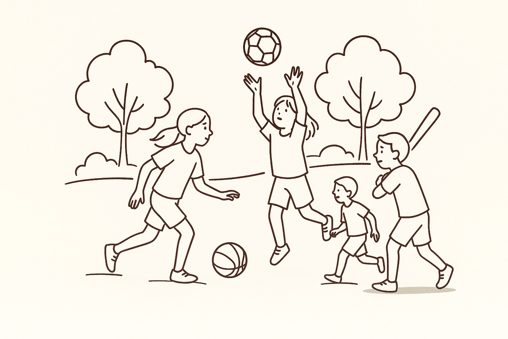 A group of kids playing sports together outdoors