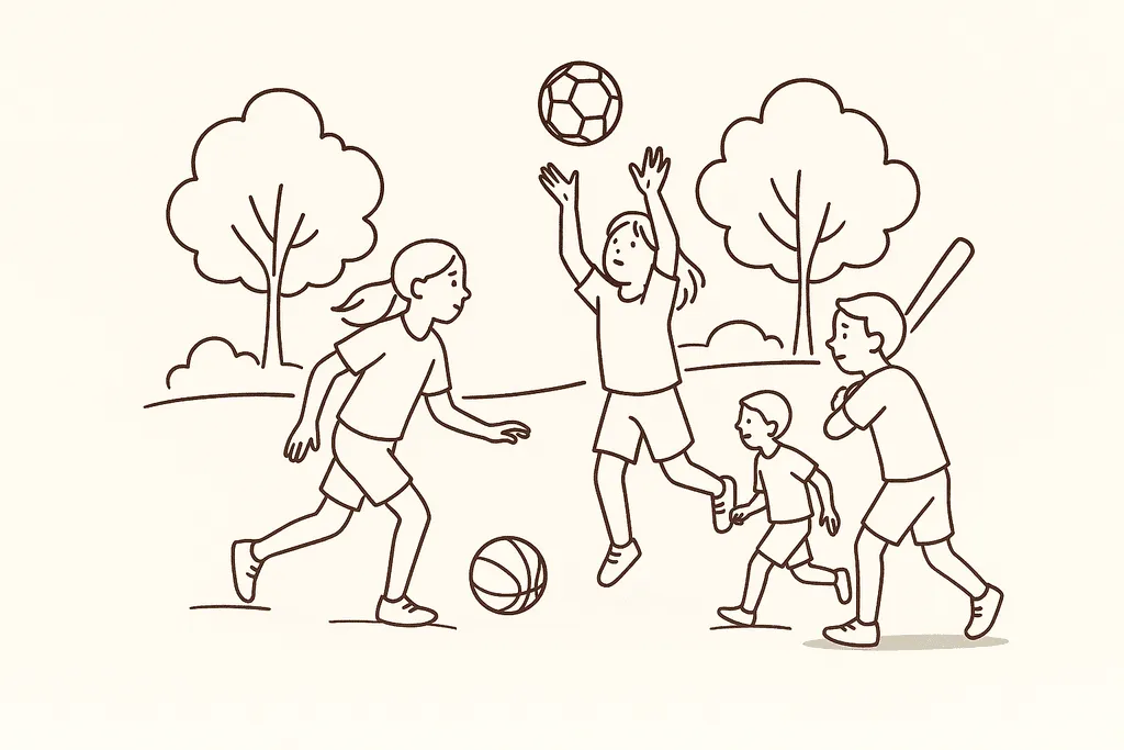 A group of kids playing sports together outdoors