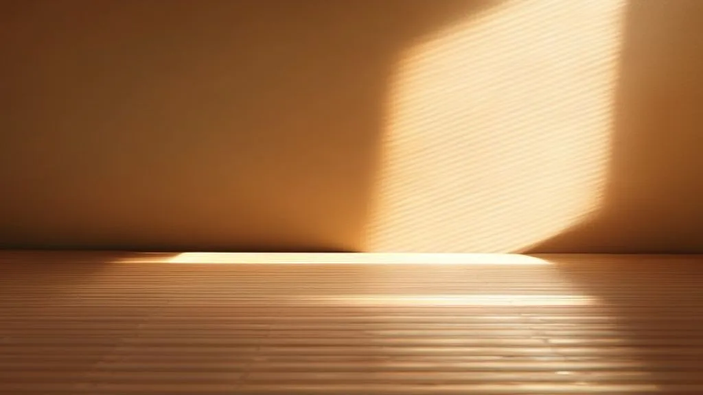 A warm-toned slatted light shining across a clean surface